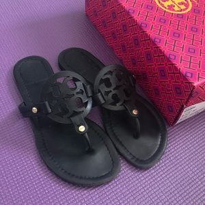 Black Leather Tory Burch Miller Slide 7.5